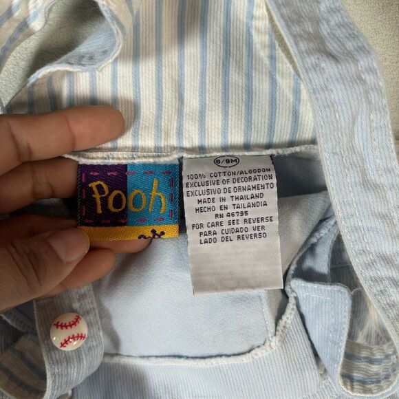 VTG Winnie The Pooh Little Slugger Baseball Overalls 6-9 Months Embroidered - Picture 5 of 9